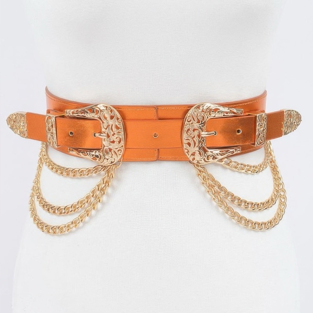 Metallic Two Buckle Chain Waist Belt
